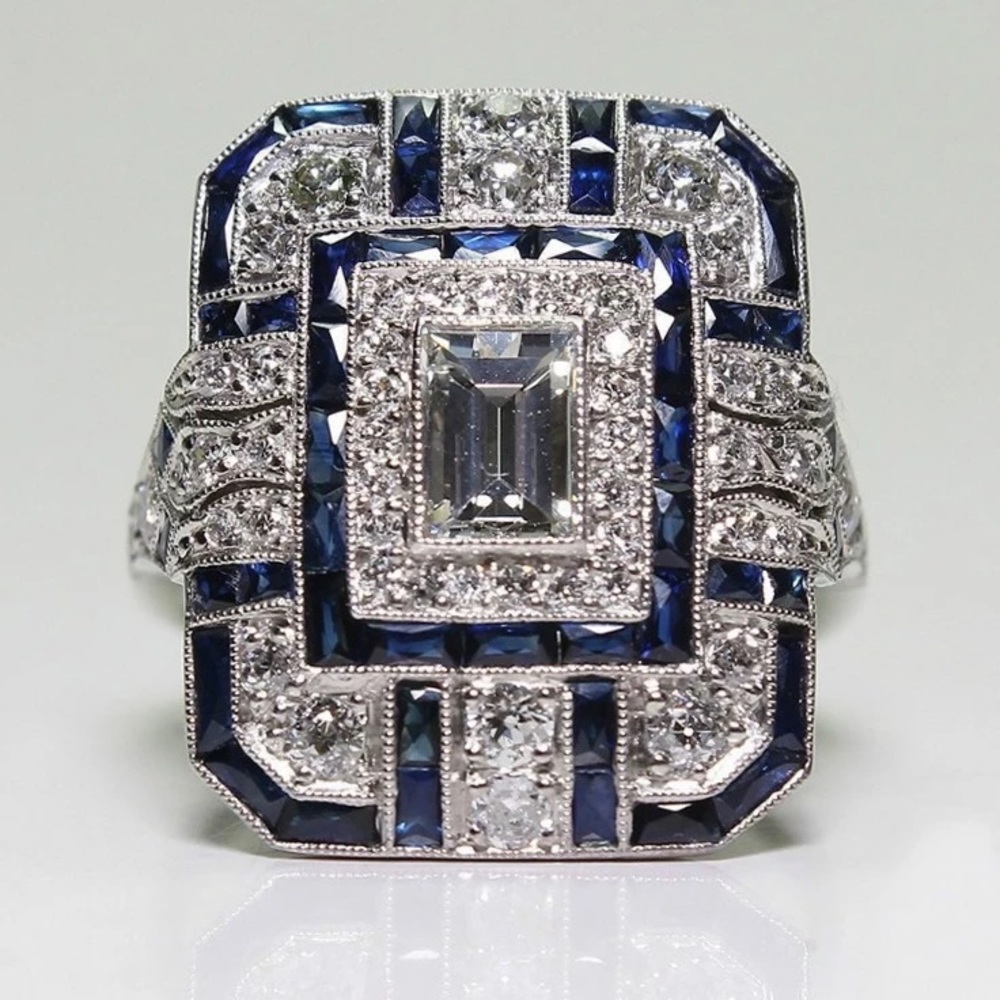 Elegant Silver and Blue Women's Ring
